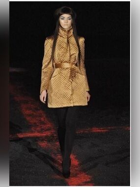Alexander McQueen Quilted Camel-Tan Belted Runway Coat